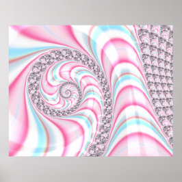 Poster Fractal Espiral Cor-de-Rosa Azul Pastel Fofo