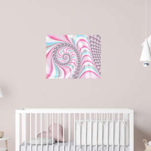 Poster Fractal Espiral Cor-de-Rosa Azul Pastel Fofo