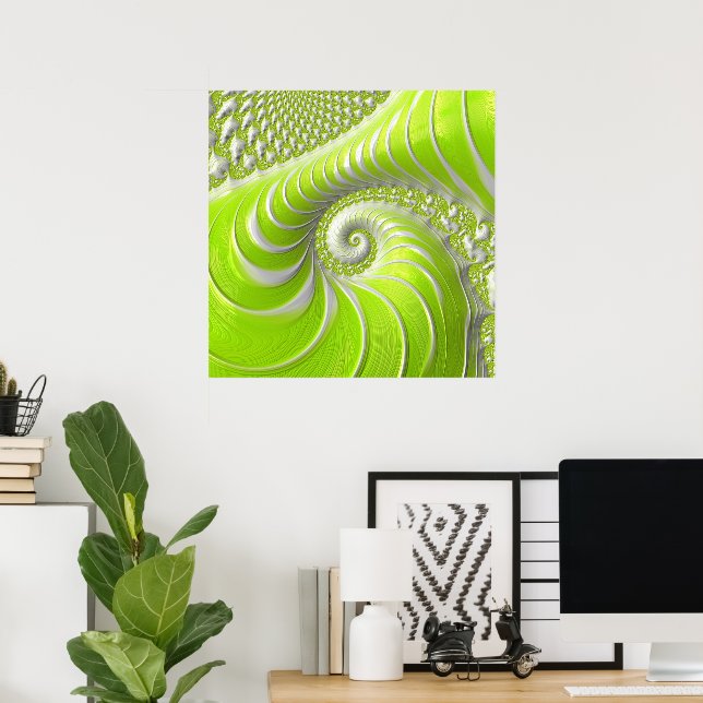 Poster Fractal espiral do Verde limão moderno abstrato (Escritório em casa)