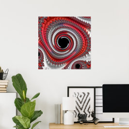 Poster Fractal Espiral Gradiente abstrato Vermelho e Pret