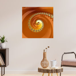 Poster Fractal Espiral Gradiente Laranja Dourado abstrato