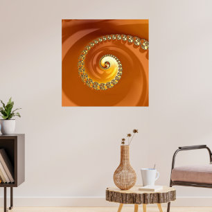 Poster Fractal Espiral Gradiente Laranja Dourado abstrato
