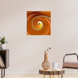 Poster Fractal Espiral Gradiente Laranja Dourado abstrato