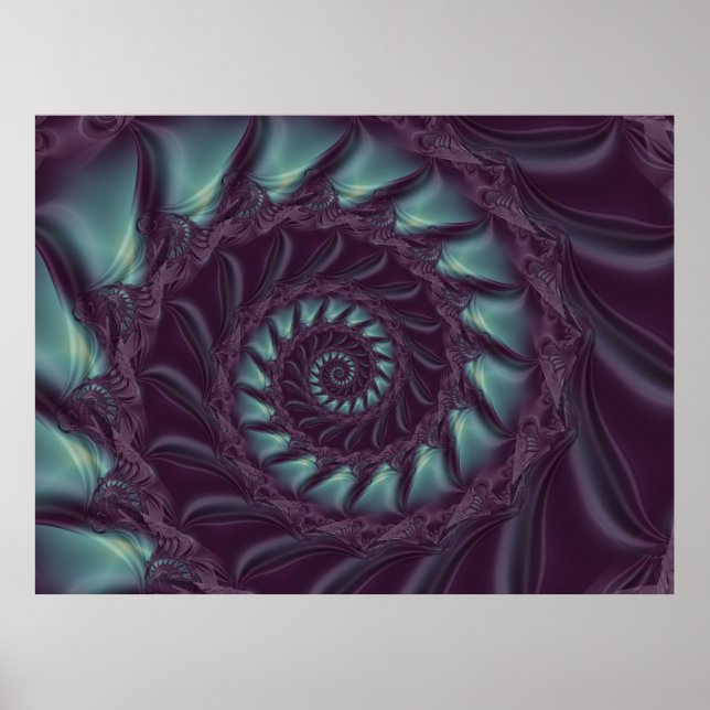 Poster Fractal Espiral Roxo e Aqua (Frente)