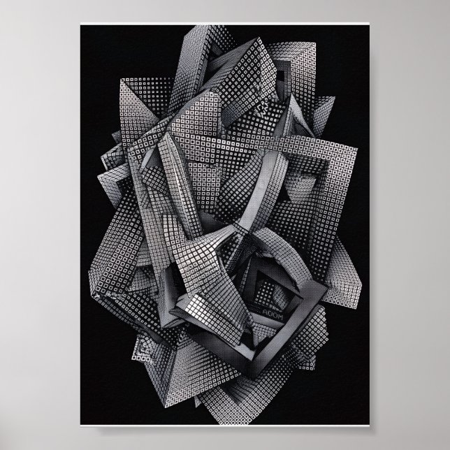 Poster Fractal Geométrico Monocromático Arquitetônico Com (Frente)