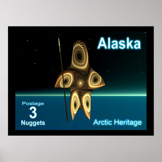 Poster Fractal Inuit Hunter - Postage do Alasca (Frente)