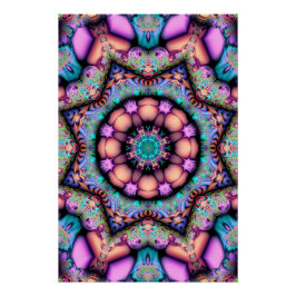 Pôster Fractal Mandala Floral Psicodélico