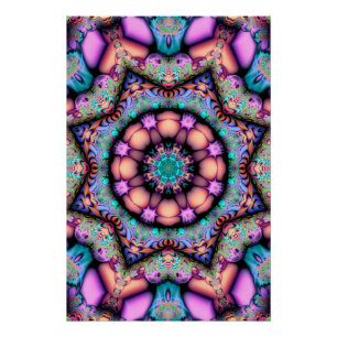 Pôster Fractal Mandala Floral Psicodélico