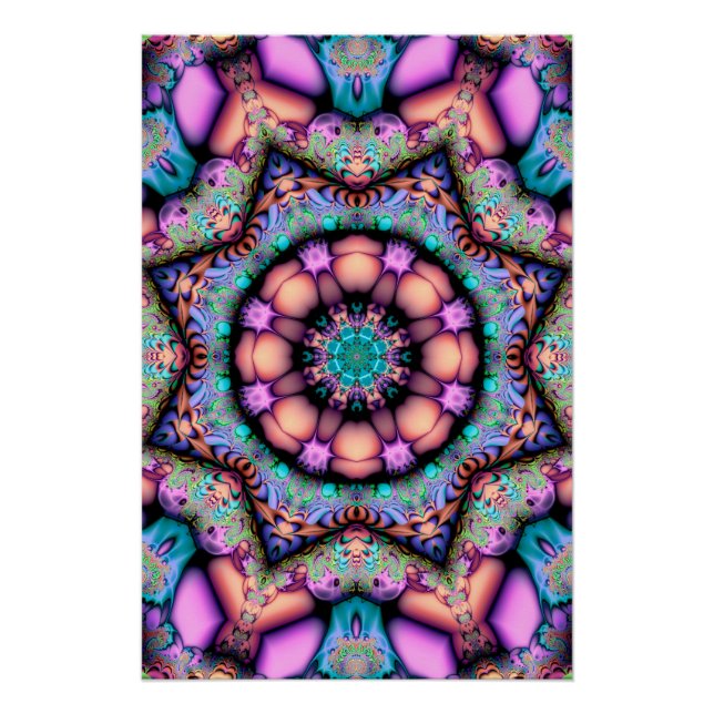 Pôster Fractal Mandala Floral Psicodélico (Frente)