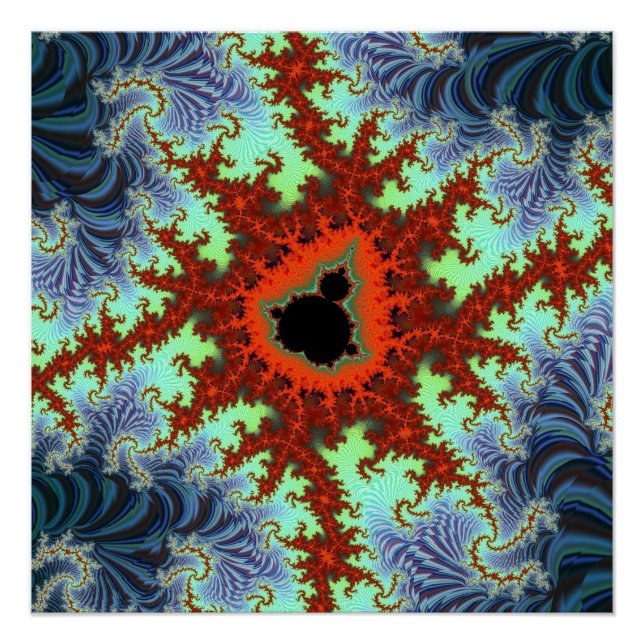 Pôster Fractal Mandelbrot Azul e Vermelho (Frente)