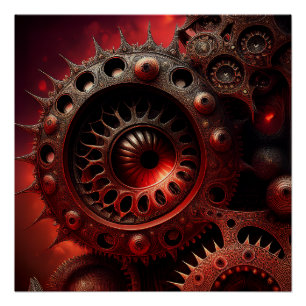 Pôster Fractal Mandelbrot Steampunk Laranja Escuro
