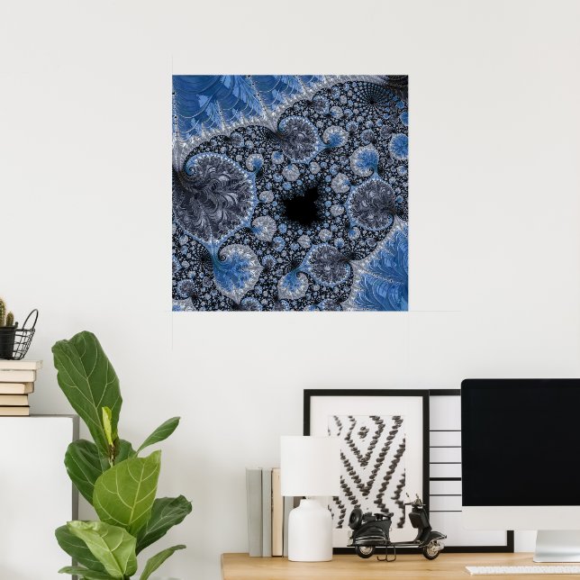 Poster Fractal Preto Azul Abstrato (Escritório em casa)