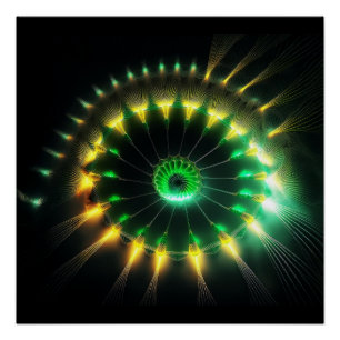 Pôster Fractal Rodopio de Jato Verde e Amarelo