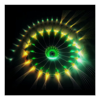 Pôster Fractal Rodopio de Jato Verde e Amarelo