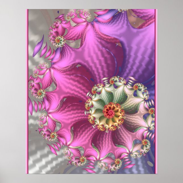 Poster Fractal Sedoso Rosa e Roxo (Frente)