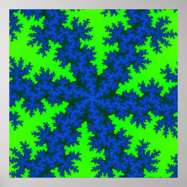 Pôster Fractal Verde e Azul Coloridos (Frente)