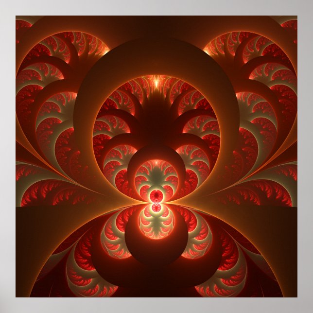 Pôster Fractal vermelho-laranja abstrato moderno e lumino (Frente)