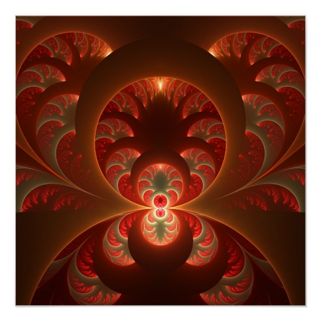 Pôster Fractal vermelho-laranja abstrato moderno e lumino (Frente)