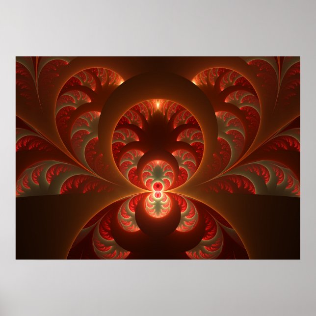 Pôster Fractal vermelho-laranja abstrato moderno e lumino (Frente)