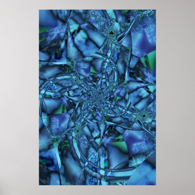 Poster Fractal with Blue Gray and Green Geometric Shapes (Frente)
