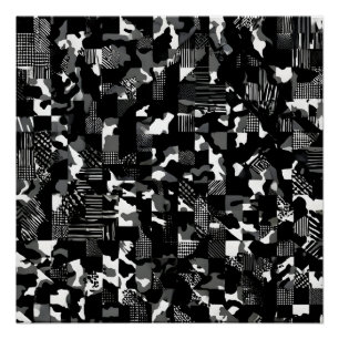 Pôster "Fractura" - Padrão de Camuflagem Preto e Branco