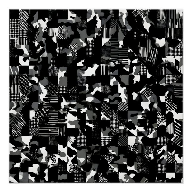 Pôster "Fractura" - Padrão de Camuflagem Preto e Branco  (Frente)