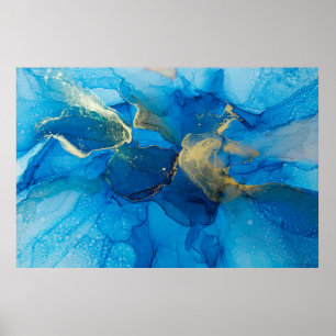 Poster fragmento abstrato azul e dourado de fundo colorid
