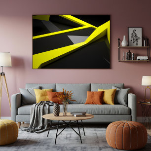 Poster Fragmento Abstrato Geométrico Amarelo Preto Esbelt