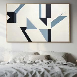 Poster Fragmentos Abstratos Minimalista Azul e Preto