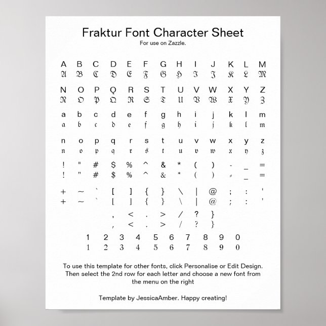 Poster Fraktur Font Character Sheet for Zazzle (Frente)