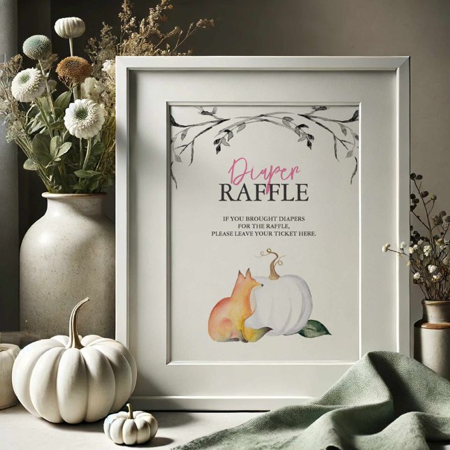 Poster Fralda de abóbora e Chá de fraldas de abóbora (Baby shower posters fall theme watercolor fox and pumpkin by Victoria Grigaliunas of Do Tell A Belle)