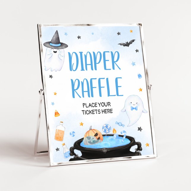 Poster Fralda de Boo-y Halloween Raffle (Blue Oh Sheet Baby Shower Diaper Raffle Sign)