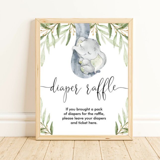 Poster Fralda de cartaz elefante-safari chá de fraldas (Criador carregado)