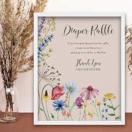 Poster Fralda de Flores Selvagem Sinal Raffle Chá de fral