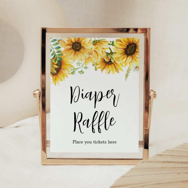 Poster Fralda de girassol Raffle (Sunflower Girl Baby Shower Diaper Raffle Sign)