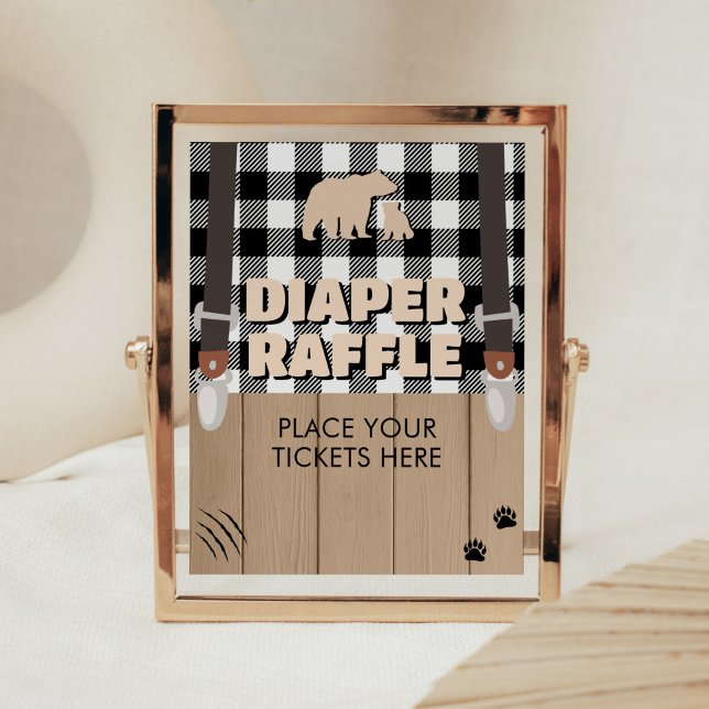 Poster Fralda de Lumberjack de Xadrez russa Raffle (Plaid Lumberjack Baby Shower Diaper Raffle Sign)
