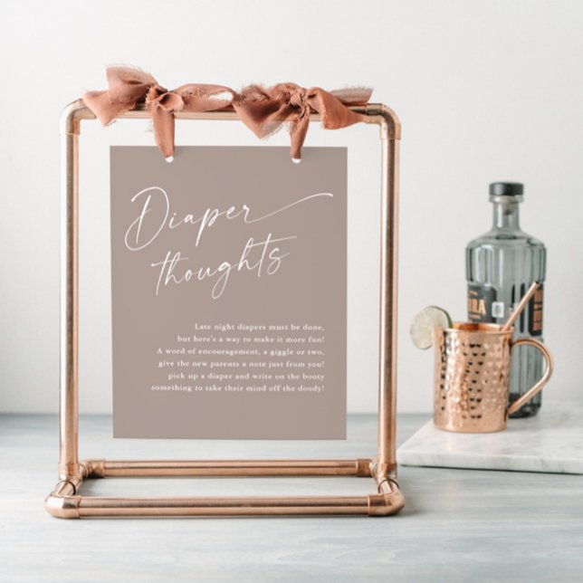 Poster Fralda de Script Moderno pensa Chá de fraldas neut (Modern script diaper thoughts gender neutral boho baby shower sign.)