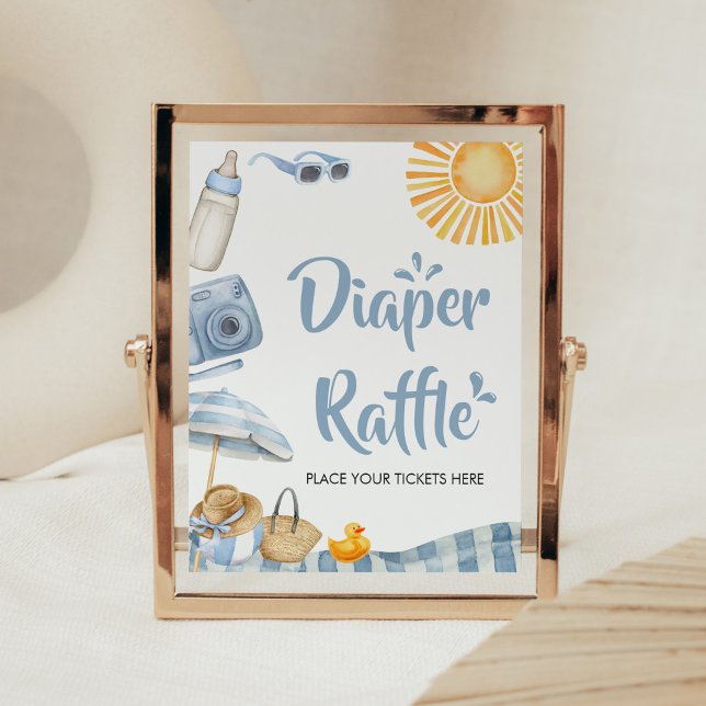 Poster Fralda de Verão de Blue Beach Raffle (Boy Splish Splash Baby Shower Diaper Raffle Sign)