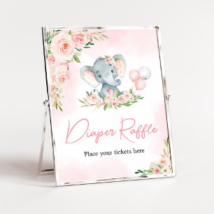 Poster Fralda do Balão de Elefante Floral Rosa Raffle
