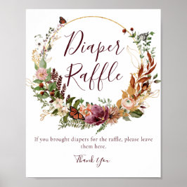 Poster Fralda Floral Sinal do Chá de fraldas Raffle