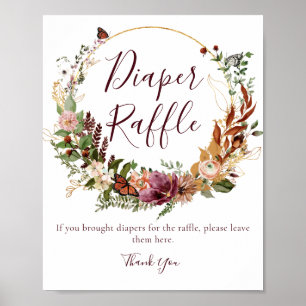 Poster Fralda Floral Sinal do Chá de fraldas Raffle