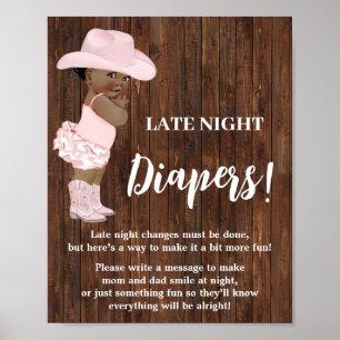 Poster Fralda Noite Tarde Um Chá de fraldas de Cowgirl AA