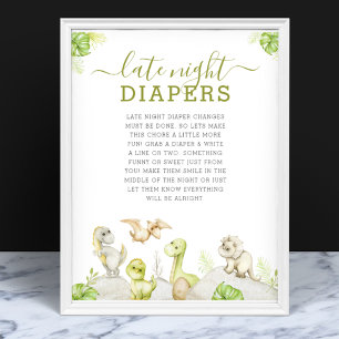 Poster Fralda Noturna Chá de Bebê Dinossauro Aquarela
