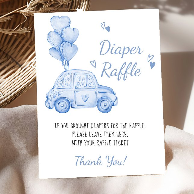 Poster Fralda Raffle Blue Car Balões Chá de fraldas Jogo (Diaper raffle baby shower game poster - available printed or digital - by Darling & May)