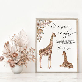 Poster Fralda Raffle Boho Giraffe - Sinal de Chá de frald