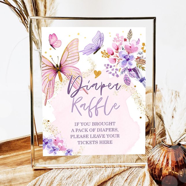 Poster Fralda Raffle Borboleta Floral Chá de fraldas (Criador carregado)