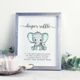 Poster Fralda Raffle Descartar Chá de fraldas de Elefante