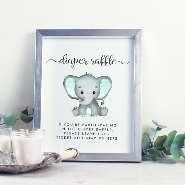 Poster Fralda Raffle Descartar Chá de fraldas de Elefante (Criador carregado)