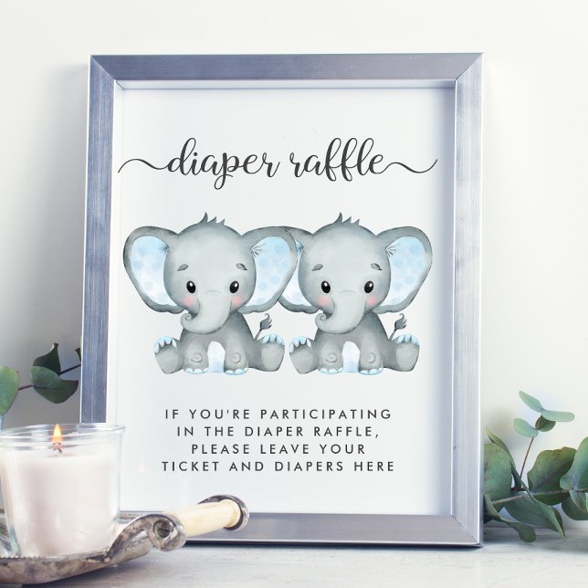 Poster Fralda Raffle Elephant Twin Baby Boys Chá (Criador carregado)