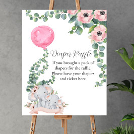 Poster Fralda Raffle Game Baby Elephant Pink Balão